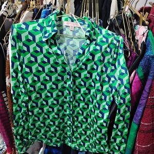 Philosophy Green and Blue Geometric Button-Down Shirt